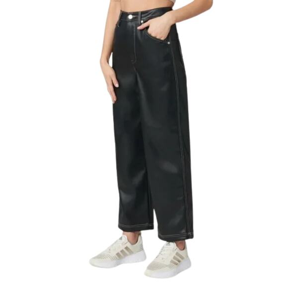 Blank NYC Baxter Ribcage Straight Leg Pants Faux Leather Black Size 29 - Picture 1 of 5